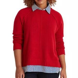 Lauren Ralph Lauren Layered Cotton Sweater Women's Plus Size 2X Red/Blue
